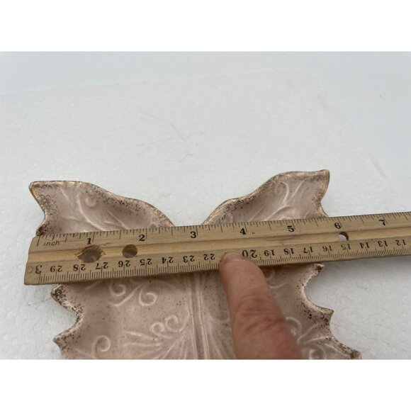 Vintage Ceramic Leaf-Shaped Trinket Dish With Intricate Swirl Design - Picture 2 of 4